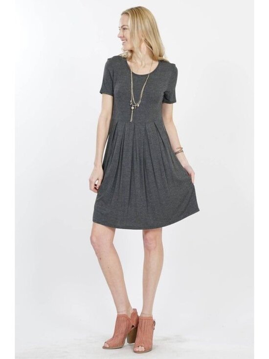 42 Pops Dresses & Skirts - Gray Short-Sleeve Pleated A-Line Dress 2X